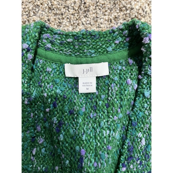 J Jill Chunky Knit Cardigan Green Speckled Long Sleeve Sweater M Mature Oversize - Picture 4 of 7
